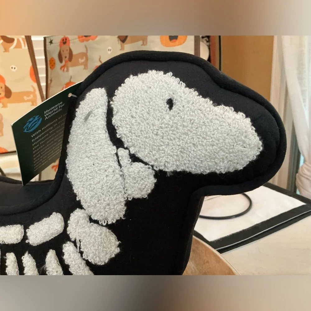 Dachshund Halloween skeleton pillow with 3D Chenille details Velvety Soft fabric